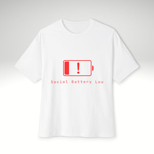 Social Battery Low Oversized T-Shirt – Funny Low Energy Graphic Sweatshirt | Minimal Introvert Pullover