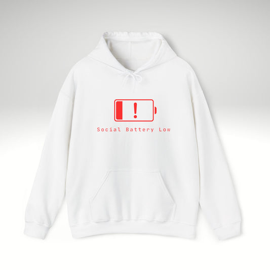 Social Battery Low Hoodie – Funny Low Energy Graphic Sweatshirt | Minimal Introvert Pullover