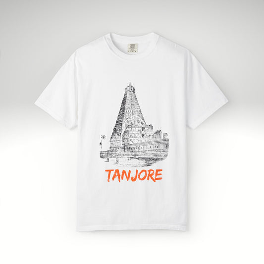Tanjore Temple Sketch T-Shirt – Hand-Drawn Brihadeeswarar Temple Graphic Tee | Vintage South Indian Heritage Shirt